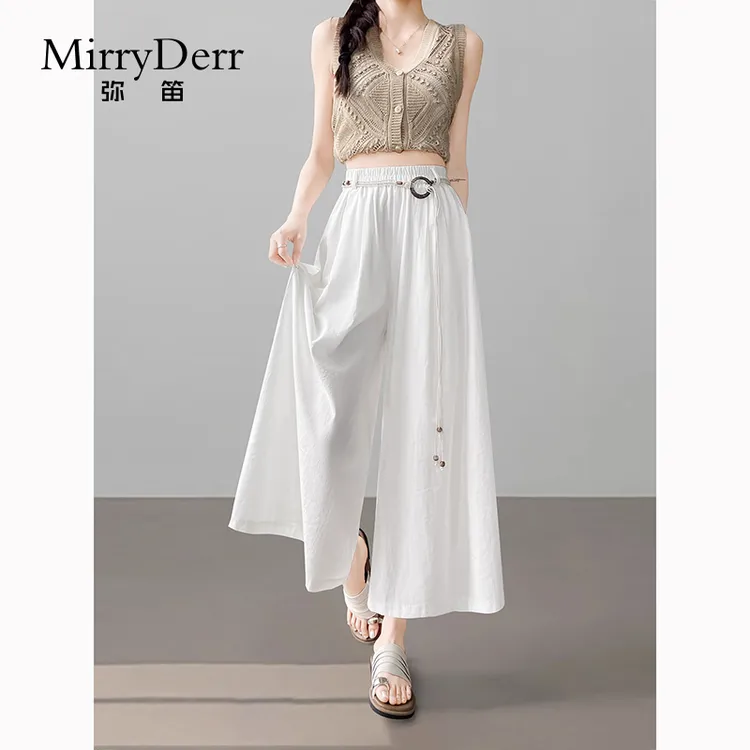 MirryDerr/弥笛白色山本裙裤女2025夏新款宽松显瘦九分冰丝阔腿裤
