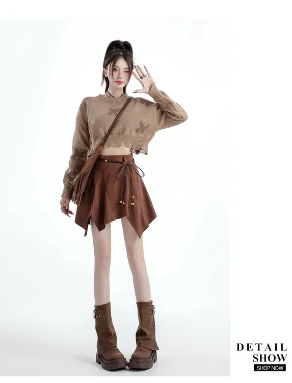 2025年新款黑色包臀复古绒半身款辣妹高腰不规则a字短裙伞裙百褶