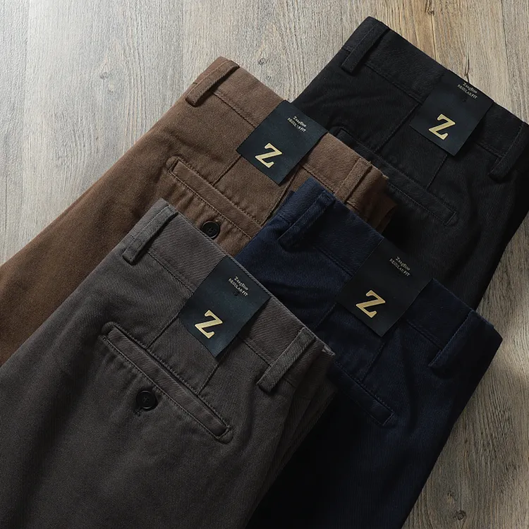 纯色纯棉男裤高级纯色休闲裤宽松柔软亲肤经典斜纹阿苏特染色全棉男裤秋冬厚款