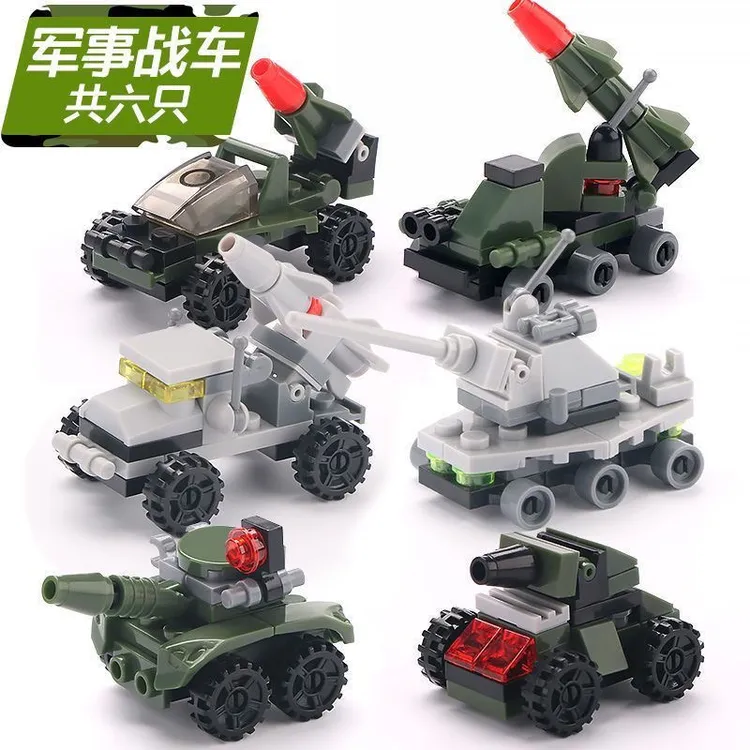 升级版001-a军事工程车6儿童玩具积木启蒙益智环保拼装颗粒幼儿园