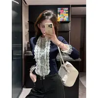 RUIRUI瑞25ss早秋蕾丝拼接印花针织上衣SY1195R