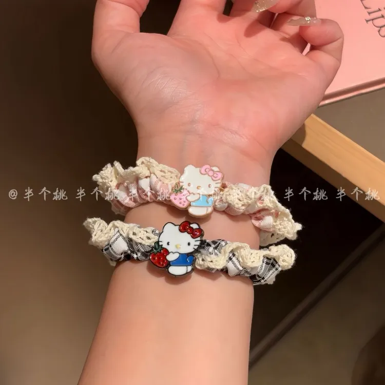 甜美蕾丝花边黑皮猫咪发圈简约少女马尾小肠圈高颜值ins可爱发绳