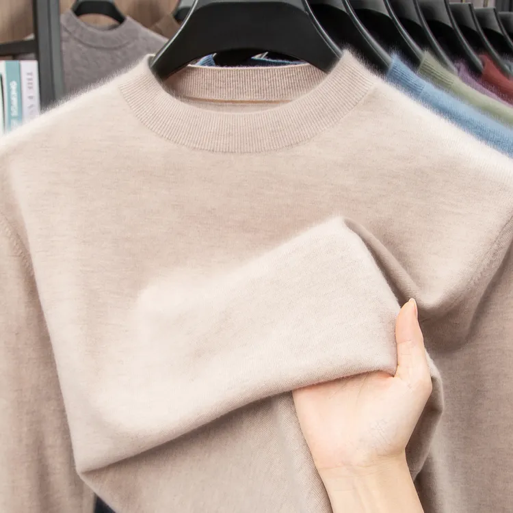 正品男士秋冬羊毛羊绒衫圆领薄款毛衣百搭软糯长袖套头纯色打底衫