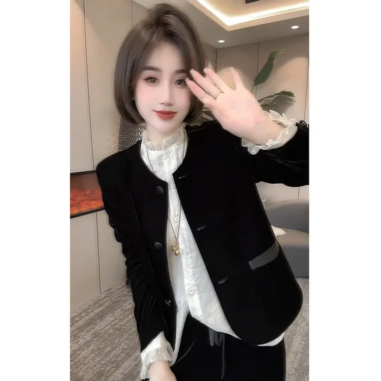 【怎么搭都好看！】气质小香风丝绒西装女外套2025秋季新款时尚西服