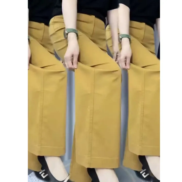 2025年春季新款牛仔棉直筒女高腰宽松显瘦彩色女裤时尚百搭休闲裤