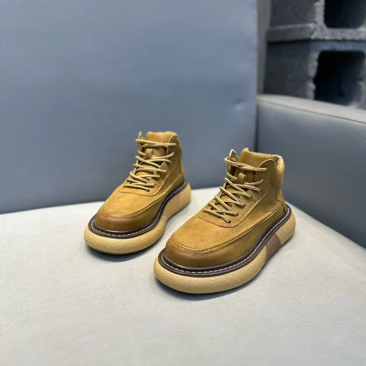 高帮鞋男2025新款秋冬百搭系带真皮中帮休闲鞋软底增高马丁短靴男
