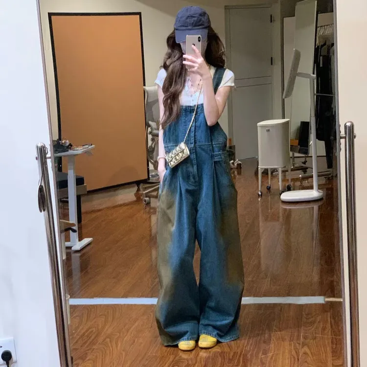 【脏染私服背带裤】重工水洗休闲显瘦显比例可调节77881