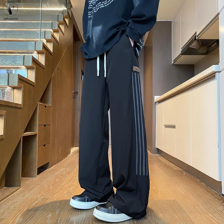 VALVOELITE三条杠冰丝透气裤子男款夏季潮牌美式速干伞兵裤凉感休