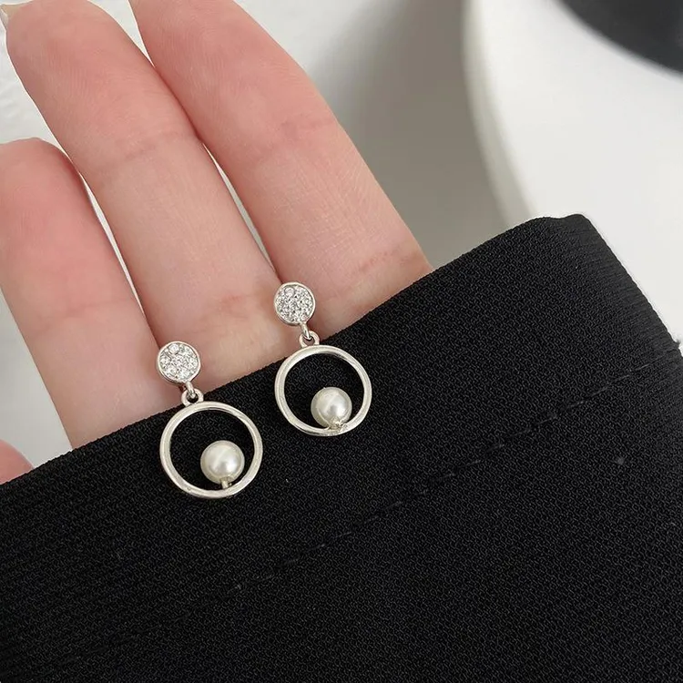 925银耳饰 韩国s925纯银珍珠圆环耳环2022年新款潮女精致气质简约