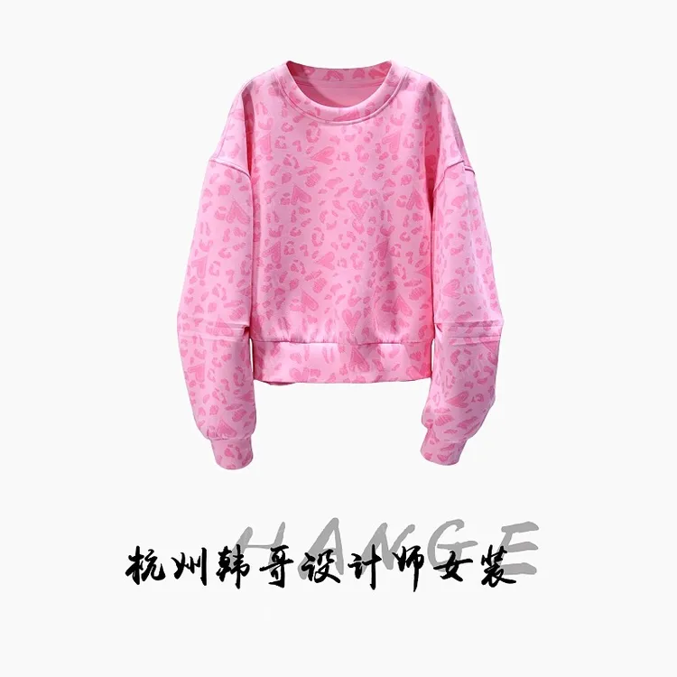 【韩哥欧货女装】2025冬季加厚《睡莲》桃红粉弯刀袖圆领卫衣6278-K3