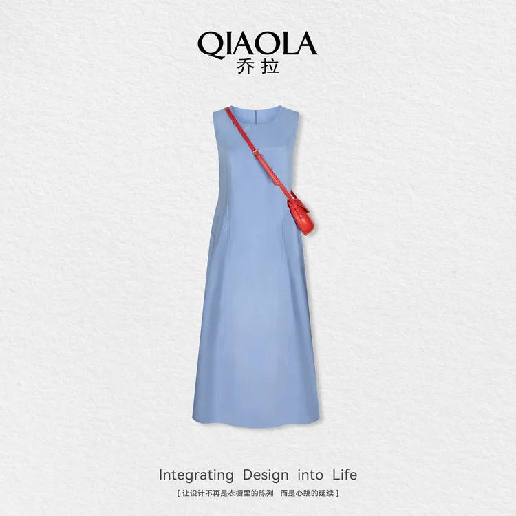 QIAOLA/乔拉【海街漫步】夏季新款显瘦简约圆领无袖连衣裙预售