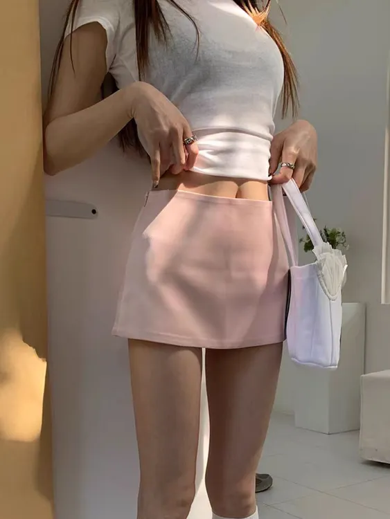 纯欲性感辣妹粉色半身裙女夏季短款显瘦裙子时尚百搭低腰包臀短裙