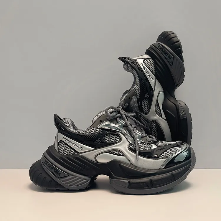 潮流老爹鞋男女黑色2025秋季新款百搭机甲风运动鞋厚底增高鞋女