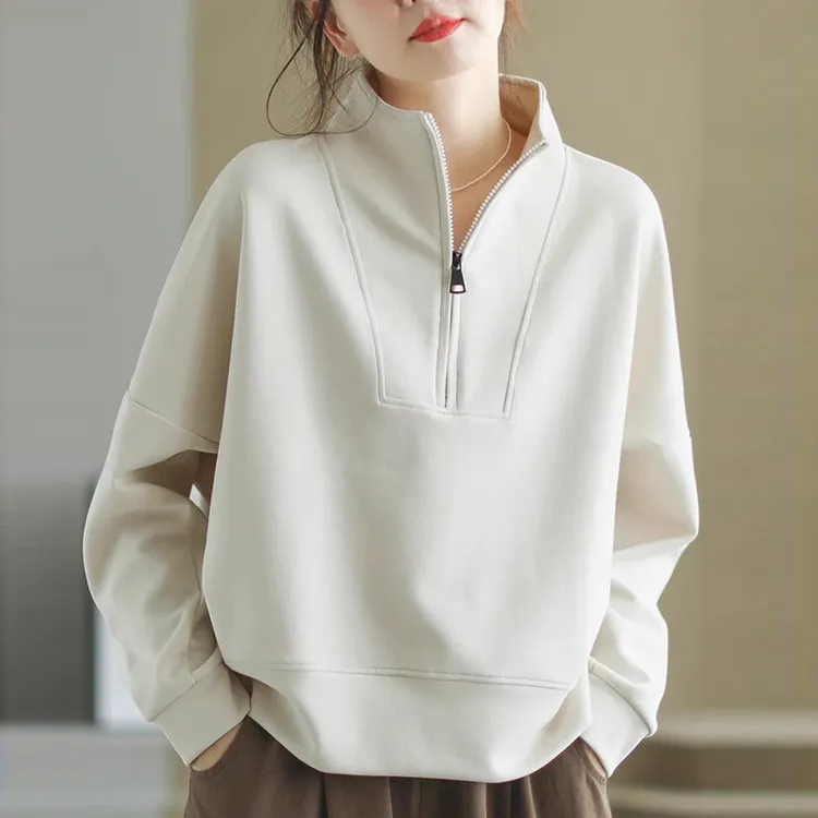 半拉链卫衣女春秋潮流时尚美式复古宽松百搭立领上衣华棉微潮