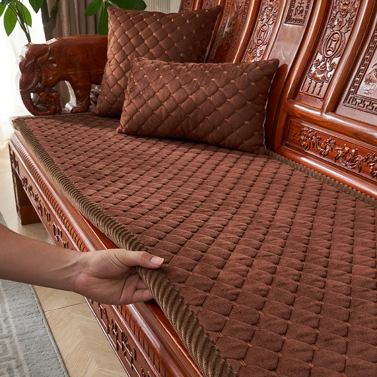 新中式红木沙发垫冬季牛奶绒垫实木椅子座垫防滑实木沙发垫可定制