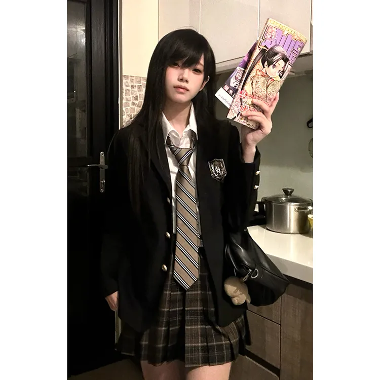 东京岁时记jk春秋制服日系校供感收腰西服学院风黑色西装布朗茶茶