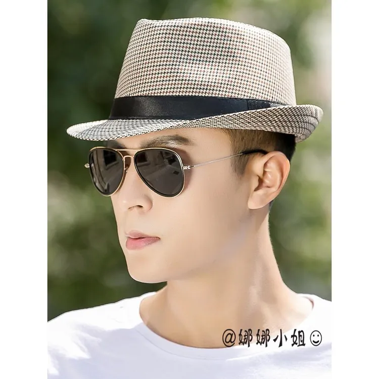 日本帽子男士夏天英伦爵士帽韩版潮小礼帽遮阳帽中年出游礼帽男夏