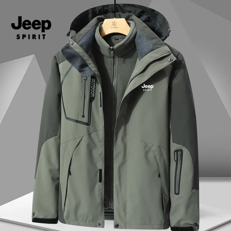 JEEPSPIRIT吉普三合一外套可拆卸户外防风保暖加绒加厚情侣夹克
