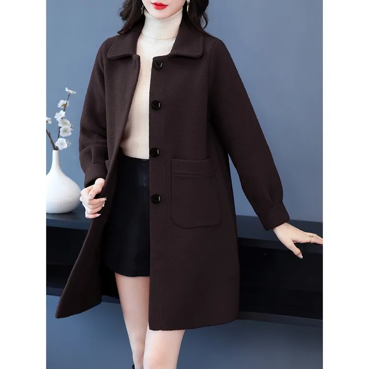 秋冬胖妈妈双面羊绒大衣200斤加肥加大码中老年加厚高贵洋气外套