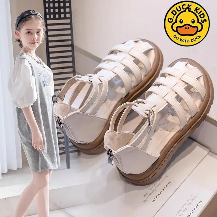 G.DUCK小黄鸭女童包头凉鞋2025夏款儿童鞋罗马鞋女孩中大童沙滩鞋