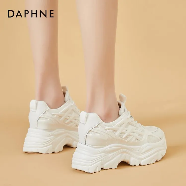 达芙妮/Daphne 8.5CM内增高~小白鞋女春季新款厚底运动休闲老爹鞋