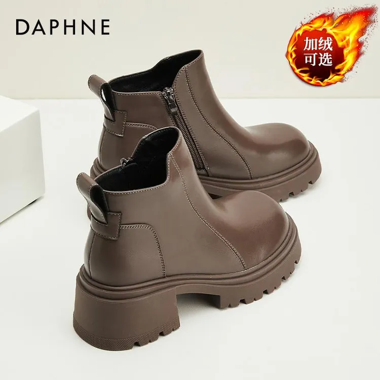 达芙妮靴子女款爆款2025新款冬季马丁靴增高粗跟短靴加绒防寒棉靴