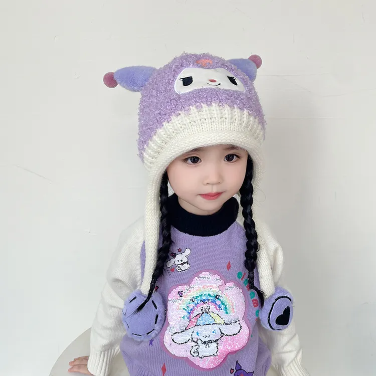 儿童帽子秋冬保暖针织帽可爱卡通男女童宝宝毛线帽防风加绒护耳帽