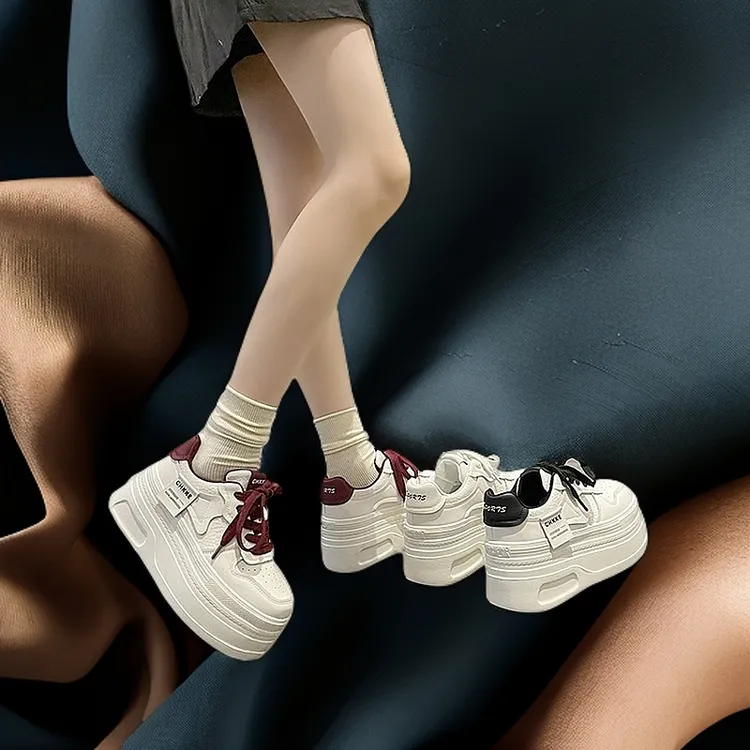 柚子有茗2025小白鞋厚底松糕鞋8公分休闲运动百搭小个子增高板鞋