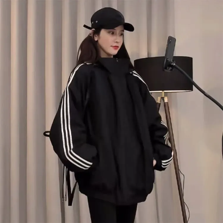 工装棉服女冬宽松连帽厚外套棉衣oversize潮2022新款简约休闲韩版