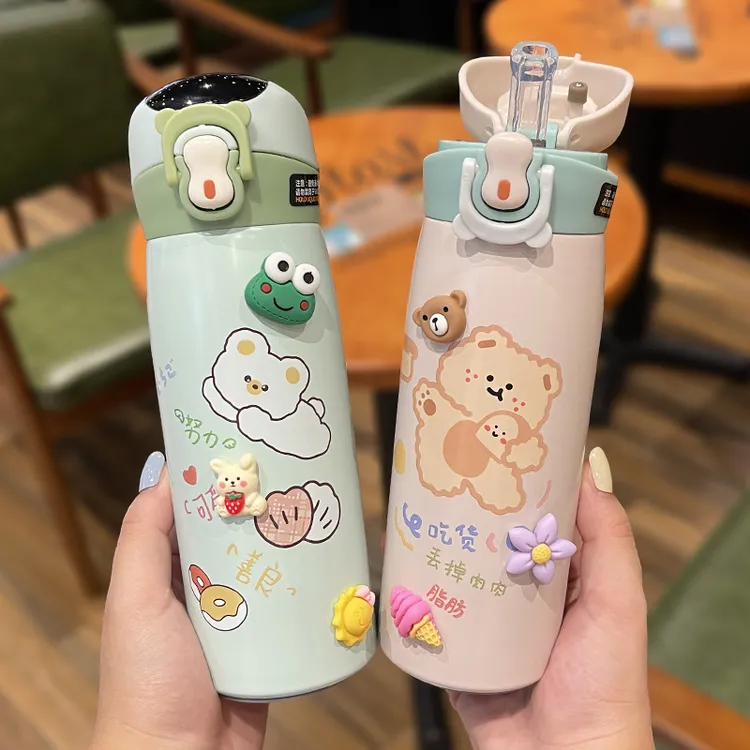 智能测温水杯高颜值带吸管316不锈钢保温杯学生便携手提儿童水杯