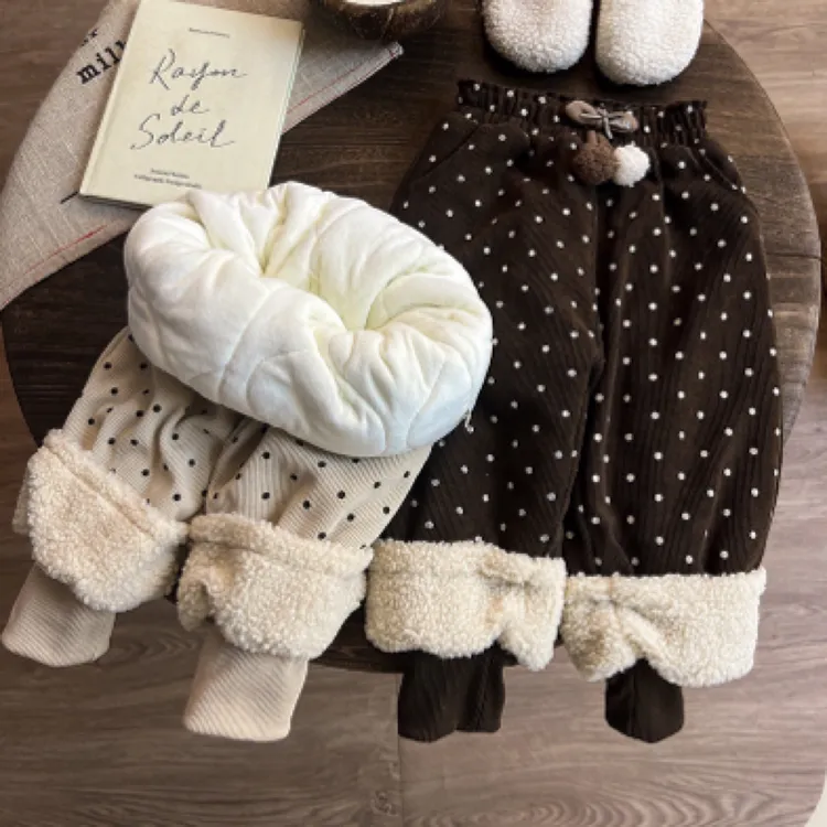 女童棉裤加绒加厚冬款束脚裤宝宝小童波点裤棉裤夹棉加厚休闲长裤