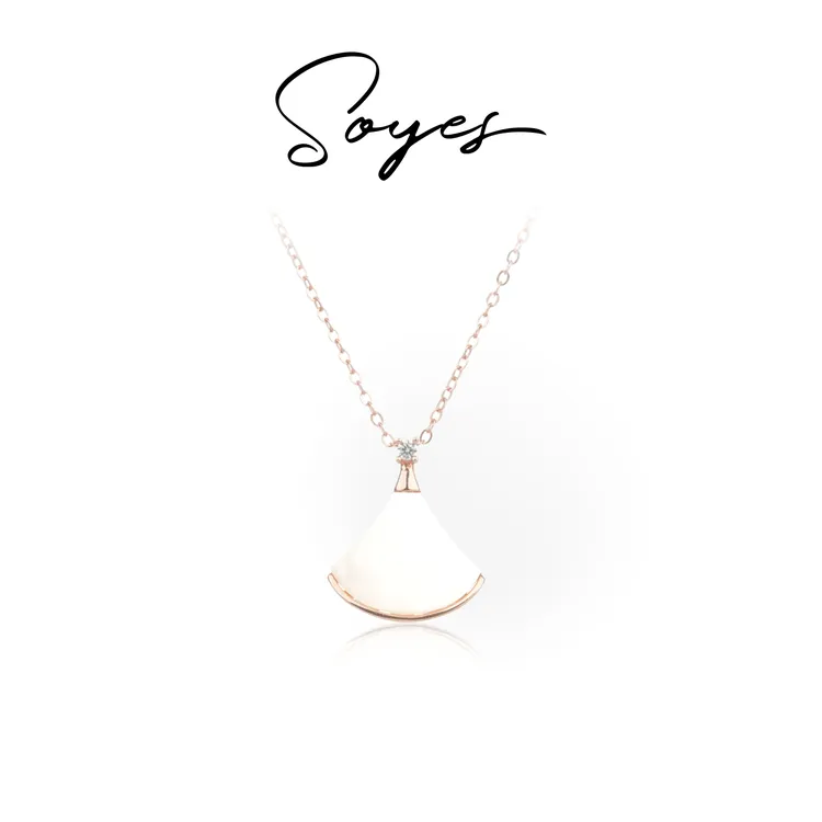 soyes/索野 坠链均925银合成锆石 白贝满钻扇形小裙子项链圣诞礼