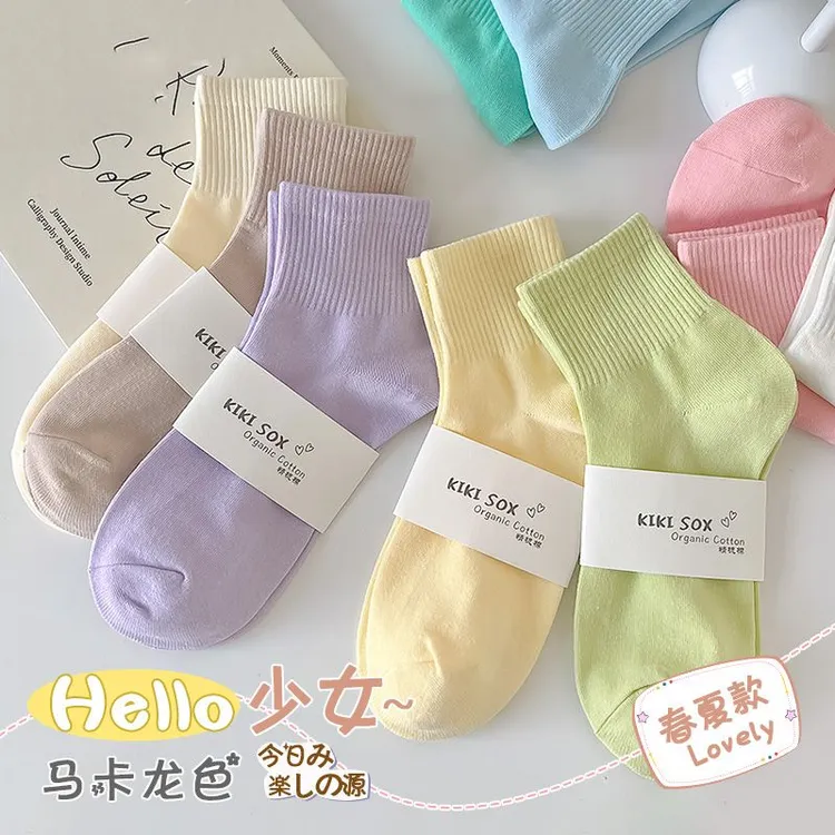 纯色袜子女中筒袜春夏季薄款透气棉袜ins潮韩国日系白色夏天短袜
