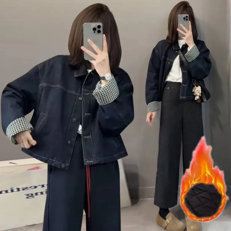 2025秋冬新款加棉加厚牛仔短外套女高级感休闲显瘦宽松时尚上衣