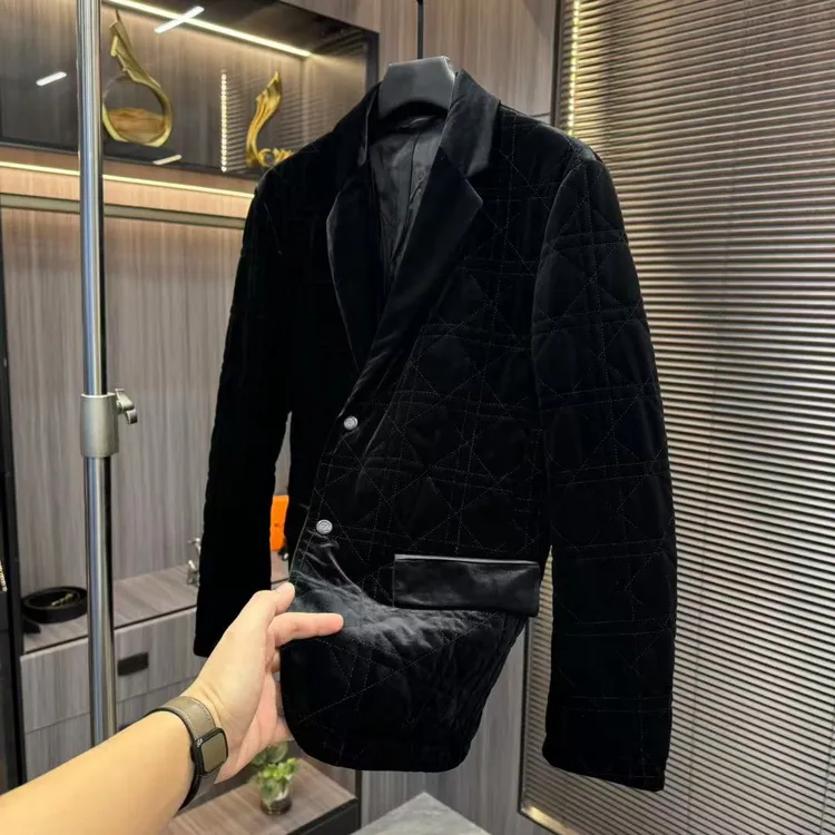 秋冬加厚商务百搭男士西服修身保暖菱形格设计潮流西装外套