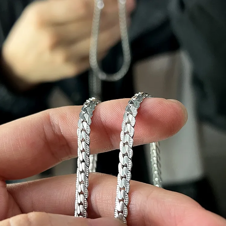 钛钢项链 男士霸气压花古巴链个性嘻哈风链子配饰男款锁骨链潮男