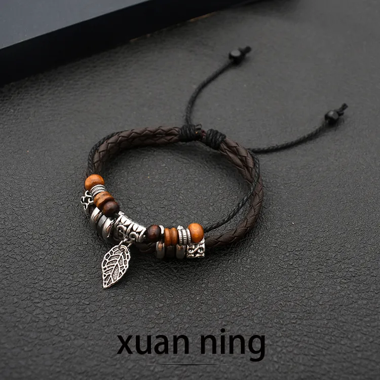 合金布艺手链 男女同款树叶手饰品男士配饰编织抽绳小众个性
