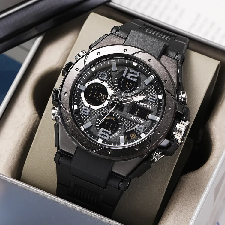 新款男款男士手表帅气双显多功能防水夜光黑武士高颜值潮流男表