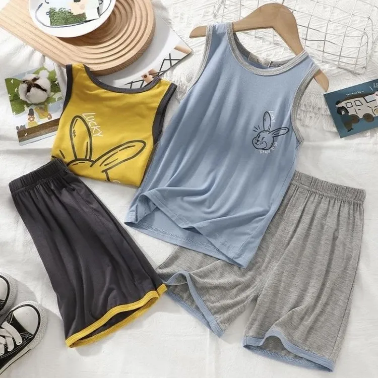 儿童薄款莫代尔2024夏季新款男童家居服背心套装男孩休闲服空调服