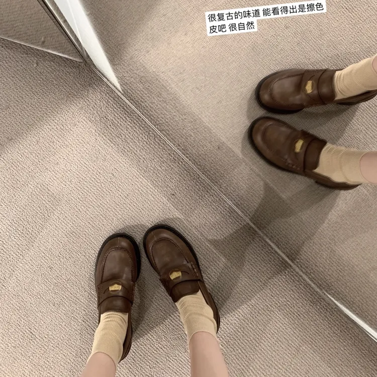 2025年厚底平底乐福鞋张元Ying同款阿miu金币粗跟懒人乐福单鞋女