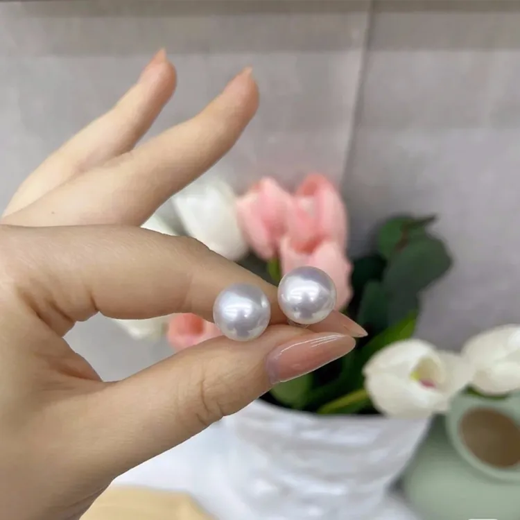 【玥白丽花魁款】11-12mm极光爱迪生耳钉耳饰耳环淡水珍珠海水澳白