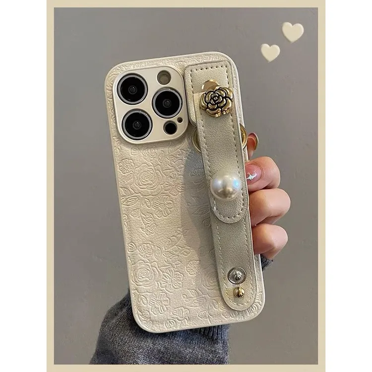 玫瑰花山茶花腕带适用iPhone15pro/14苹果13手机壳11秋冬15气质12