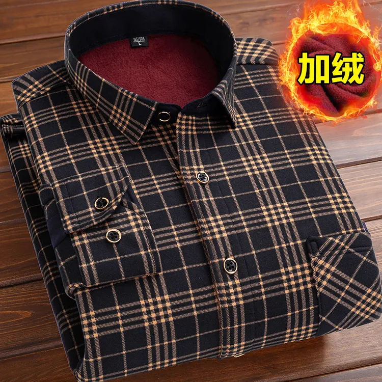 冲量】秋冬男士长袖加绒衬衫保暖衬衣格子外套衣服男装1/2件