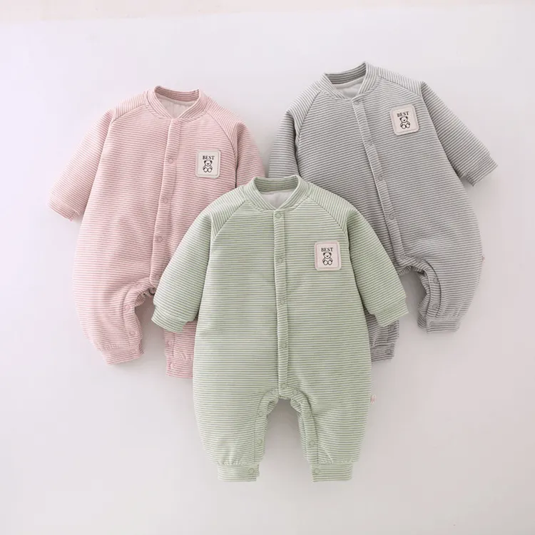 新生婴儿德绒连体衣秋冬季保暖夹棉加厚棉服宝宝外穿长袖哈衣爬服