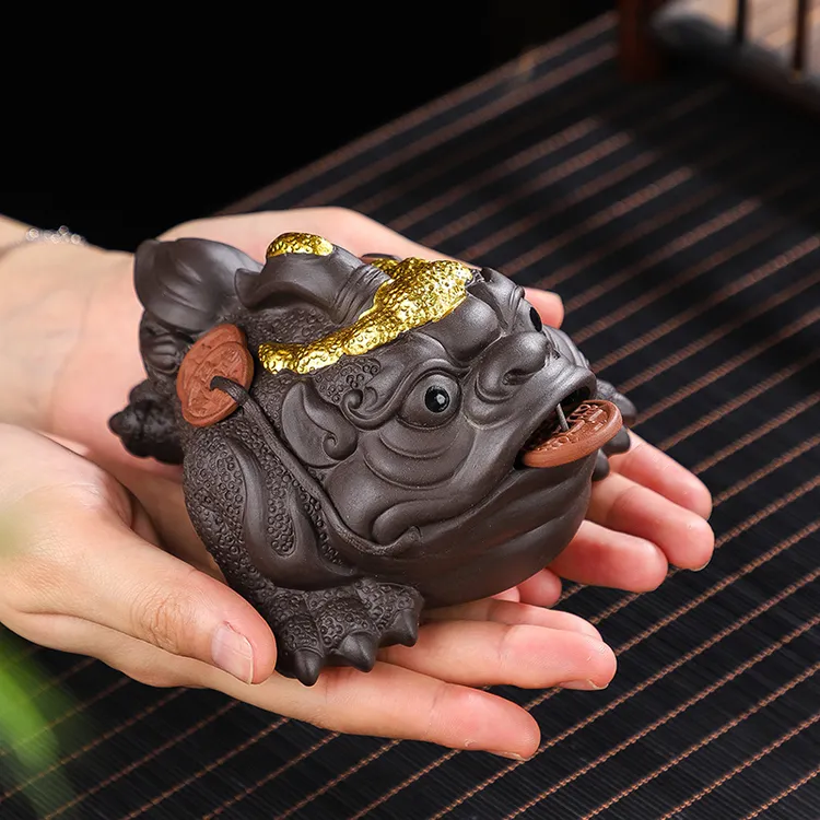 金蟾茶宠紫砂可养可玩茶具茶桌茶宠摆件精品禅意茶道茶台用品蟾蜍
