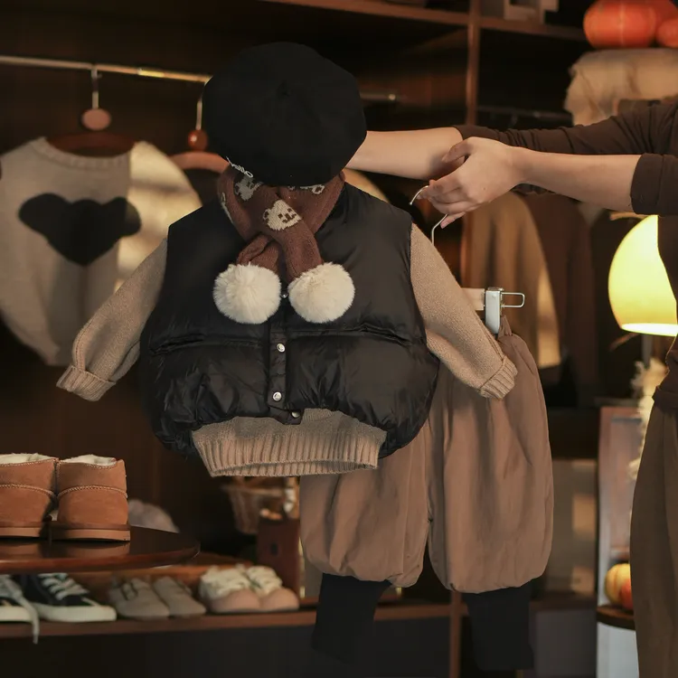 【俩只橙】《冬》洋葱圈~面包款棉马甲+小动物口袋毛衣+棉布厚绒靴裤