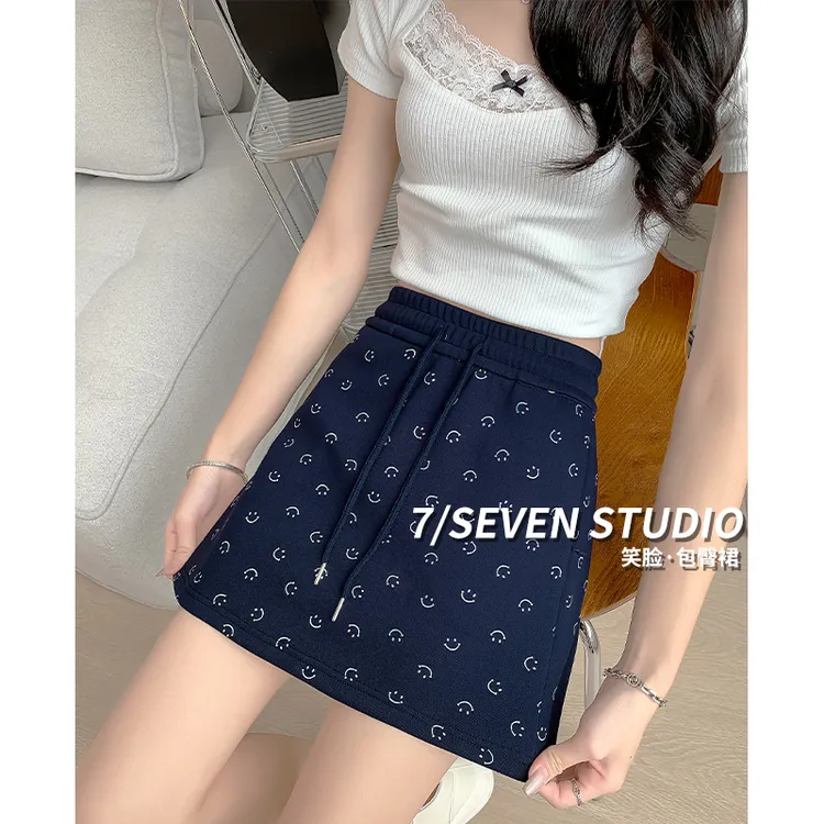 寅子笑脸包臀短裙女夏季2024新款高腰a字半身裙小个子防走光裙裤