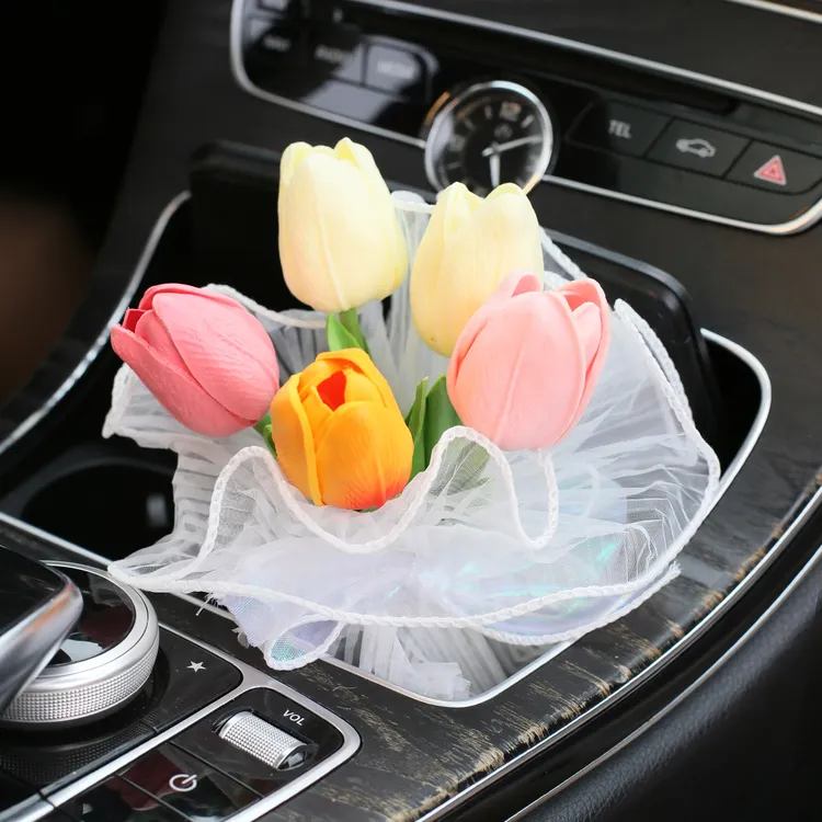 车旅生活车载郁金香花束汽车香薰风口水杯位摆件内装饰品礼物义乌