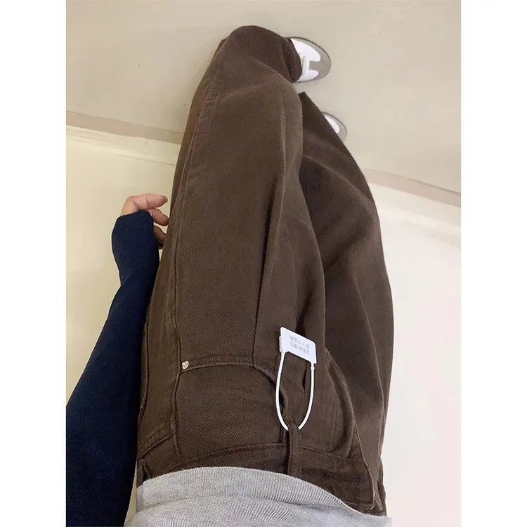 美拉德安可拉棕阔腿牛仔裤女2025秋季新款小众宽松高腰垂感拖地裤