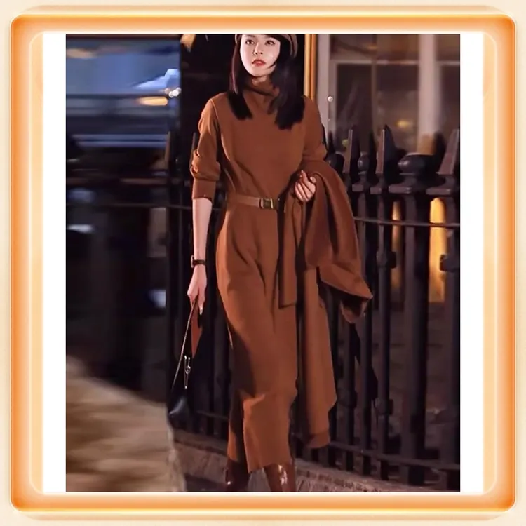 过膝长款高领毛衣连衣裙女2024新款秋冬气质女装宽松内搭裙子